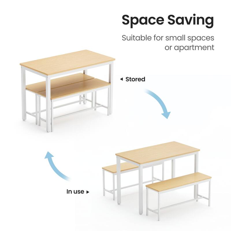 Dining Table Set, Bar Table with 2 Dining Benches