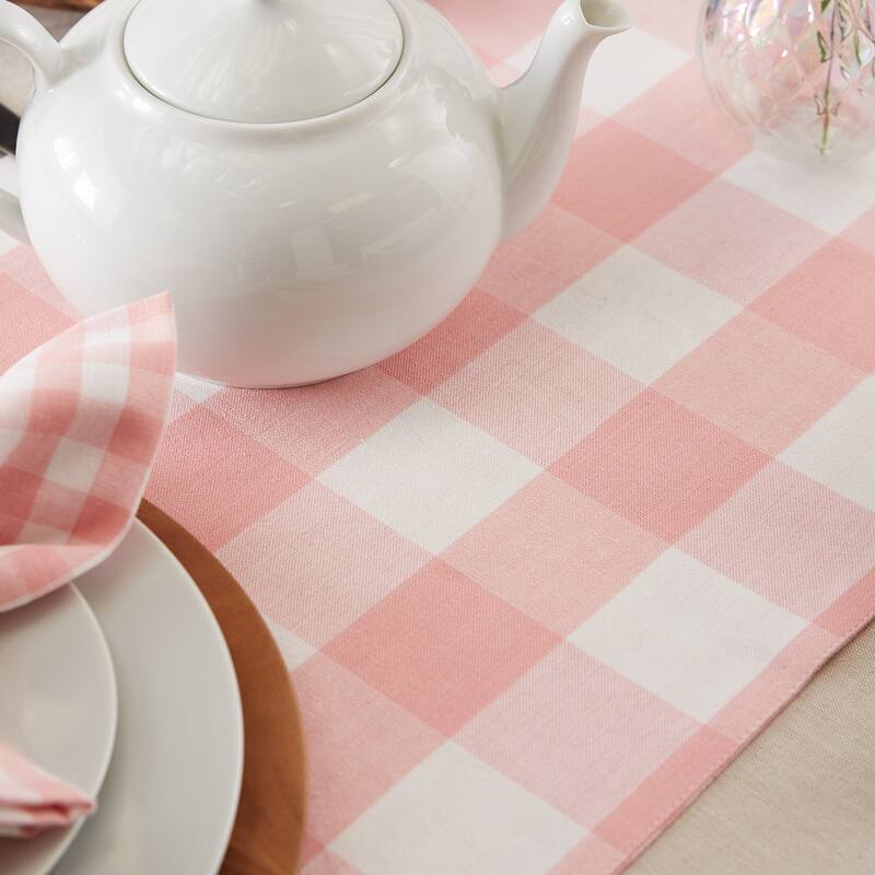 DII Pink & White Reversible Gingham Buffalo Check Table Runner