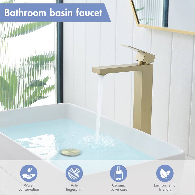 Brushed Gold Single Handle Bathroom Faucet with Pop-Up Drain