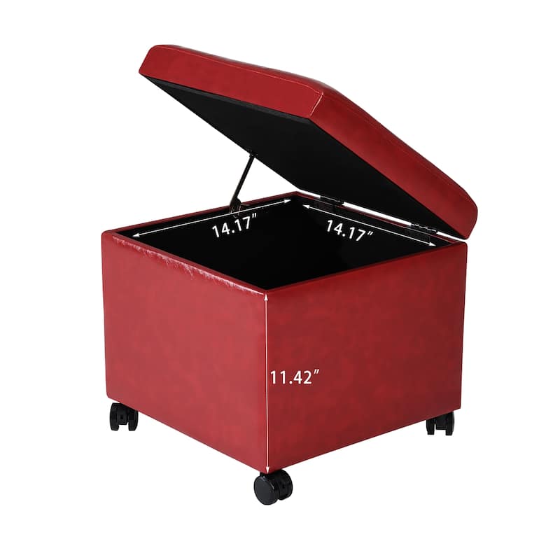 Adeco Bonded Leather Storage Ottoman Square Tufted Cube Footstool