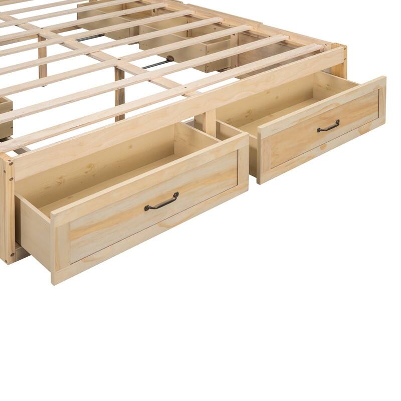 Full Size And Queen Size Platform Bed with 6 Storage Drawers,Antique White