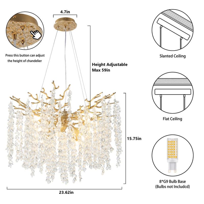 KAYLA 23.7 in Crystal Tree Branch Round Chandelier