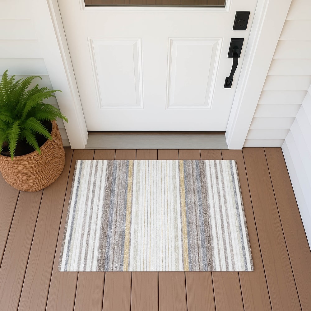 Machine Washable Indoor/ Outdoor Modern Stripes Chantille Rug