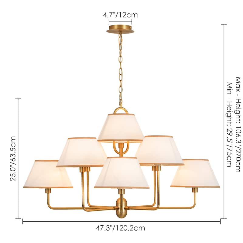 Rennnsan 9-Light Vintage Gold Linen Shade Chandelier for Dining & Living Spaces - 47.3 in. W x 25 in. H