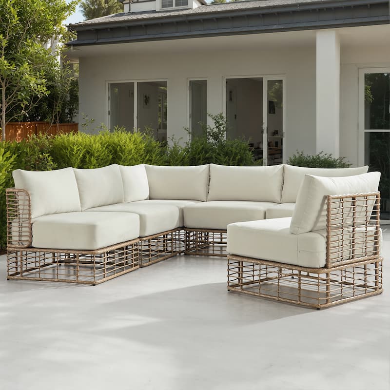 Corvus Ghana 6-Piece Resin Wicker Outdoor Sectional Sofa Set with Cushions