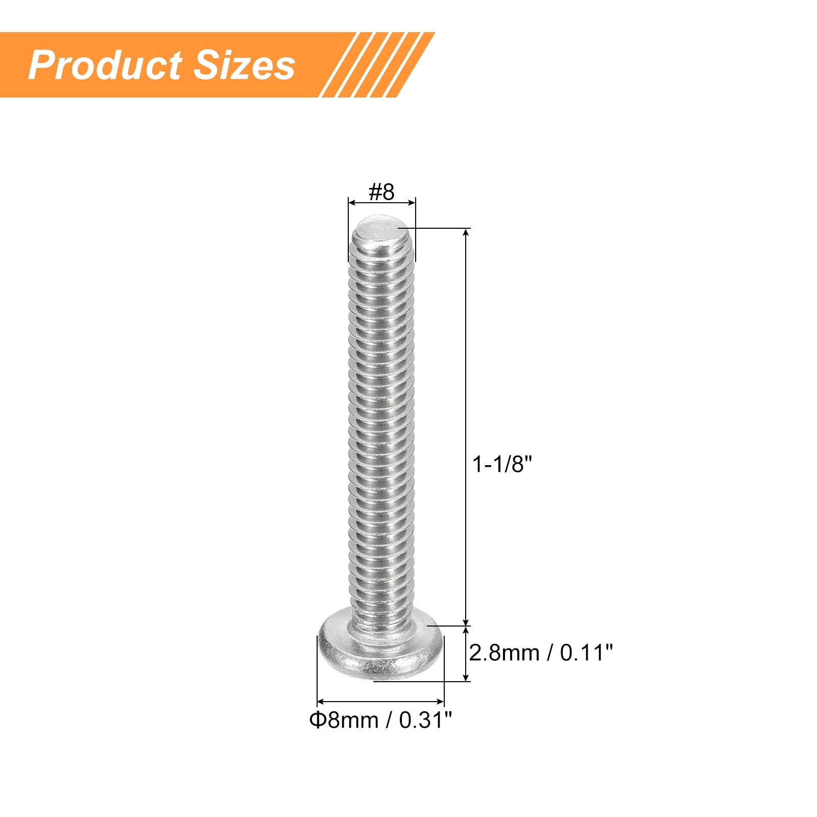 Pan Head Machine Screws, Stainless Steel Screw, Phillips Drive, Fully Threaded