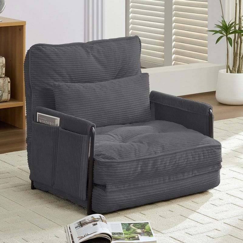 Mixoy Muti-Functional Folding Futon Floor Sofa Bed,Single Lazy Sofa with Pillows,6 Position Adjustable Backrest - Single Sofa Chair - Dark Grey
