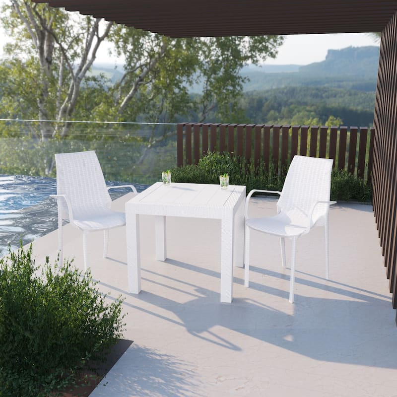 Kent Modern Outdoor Stackable Rattan Style Patio Dining Chair in Weave Design Side Armchair - 35" Height