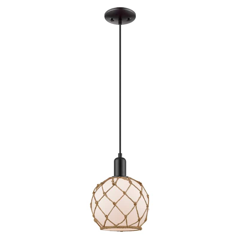 Innovations Lighting Endless Possibilities Arcadia - Farmhouse Rope - 1 Light 8" Cord Hung Mini Pendant - White Glass with Brown Rope/Matte Black
