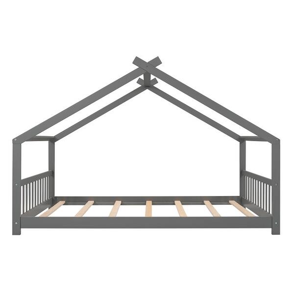 slide 2 of 49, Full House Bed with Roof, Solid Wood Frame for Kids' Play and Sleep Full Grey