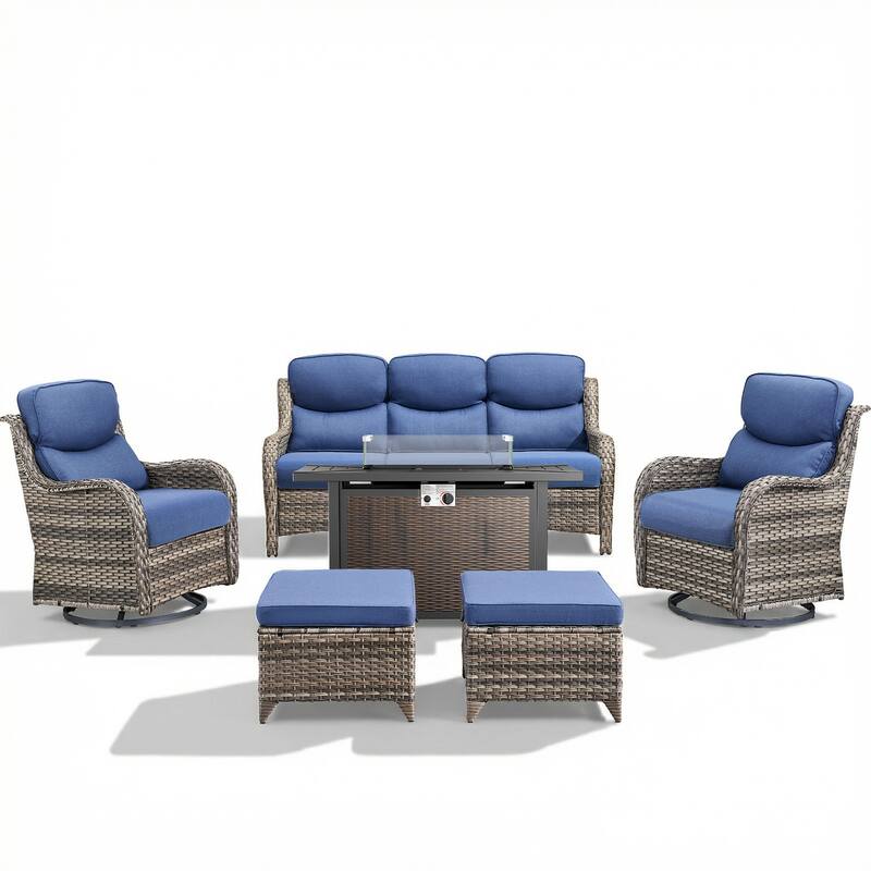 Pocassy Patio Sofa Swivel Chair Set with 43" Fire Pit Table