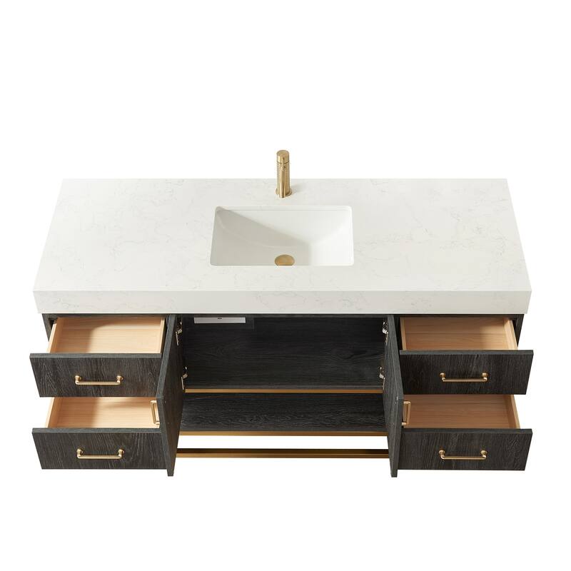 Alistair Bath Vanity with Grain White Stone Top and Mirror