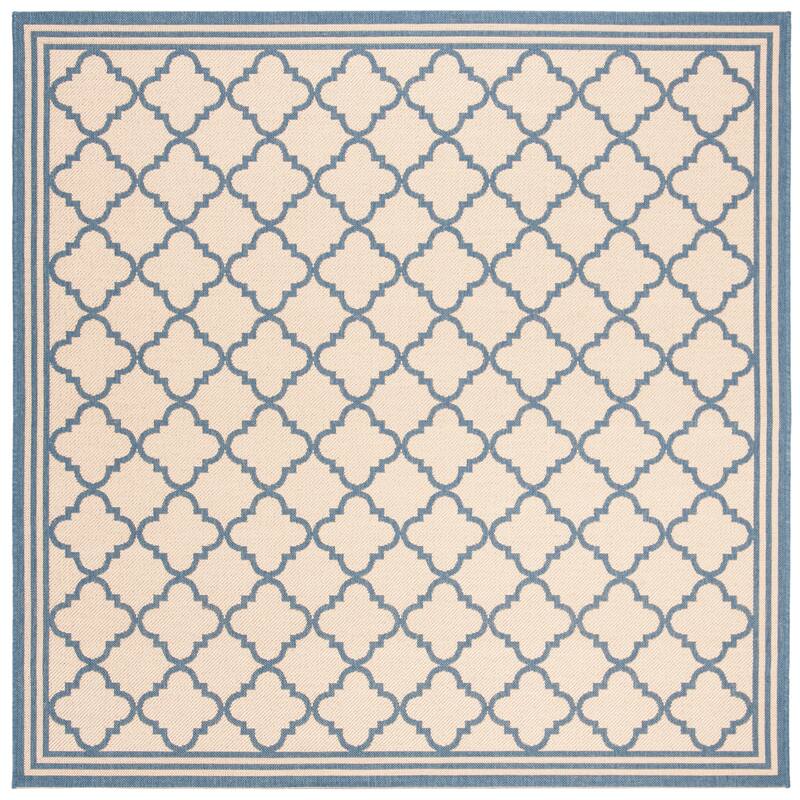 SAFAVIEH Linden Carolynn Indoor/ Outdoor Patio Backyard Rug - 6'7" Square - Cream/Blue