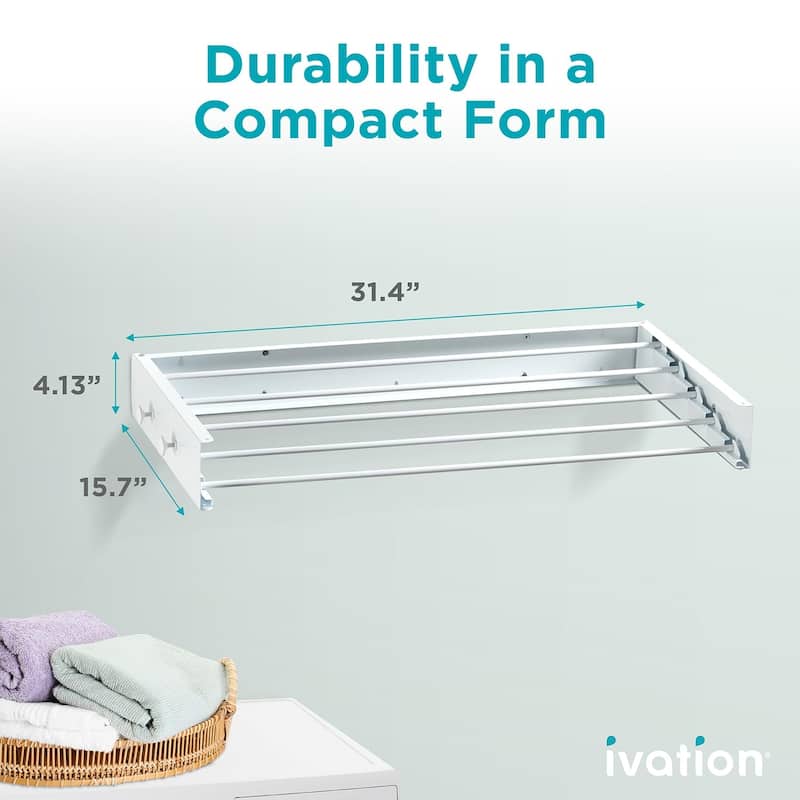 Ivation Retractable Wall Mounted Clothes Drying Rack - Foldable Laundry Drying Rack for Clothing