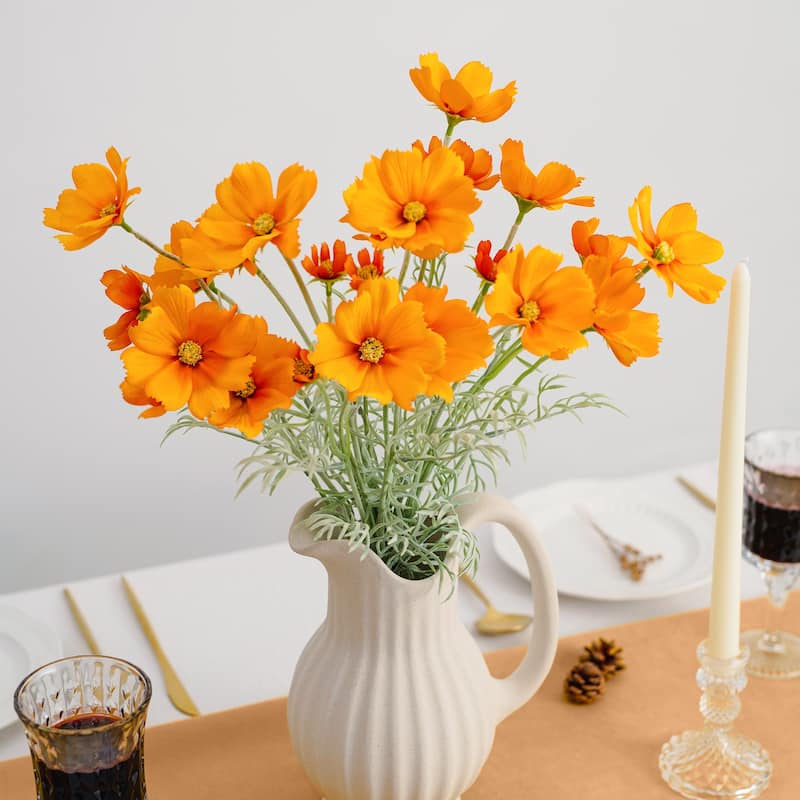 Orange Silk Decorative Artificial Cosmos Faux Flowers