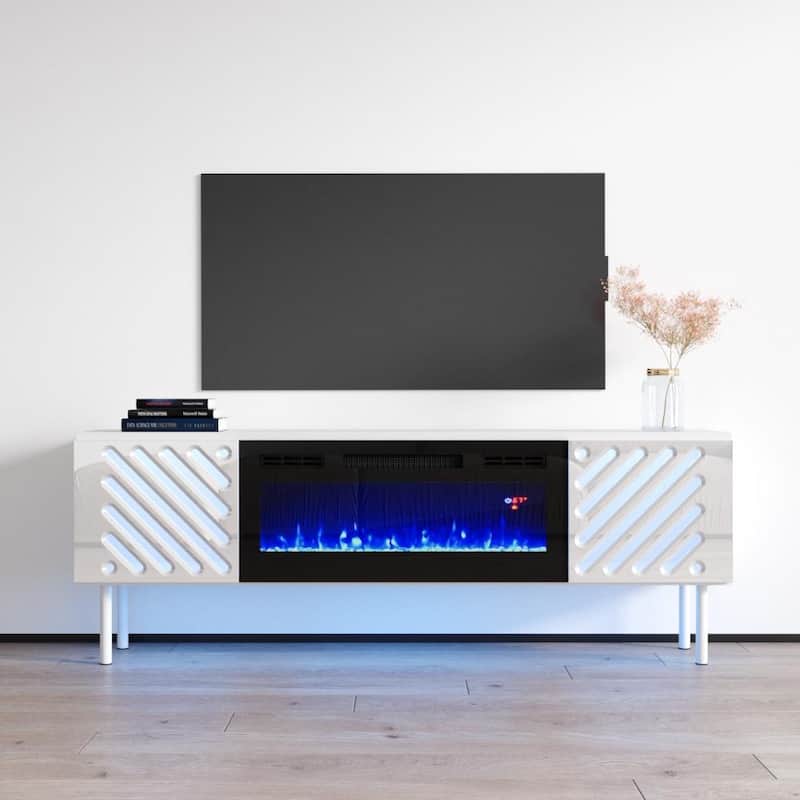 Laser EF Electric Fireplace 63" TV Stand - White