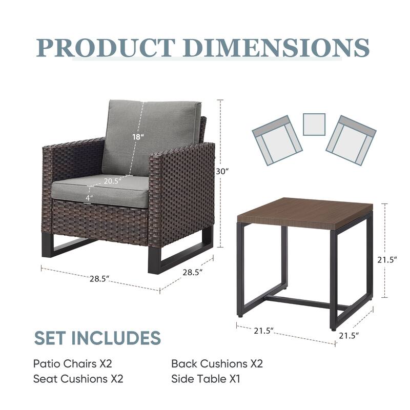 3PCS Patio PE Wicker Chair with Cushion and Table