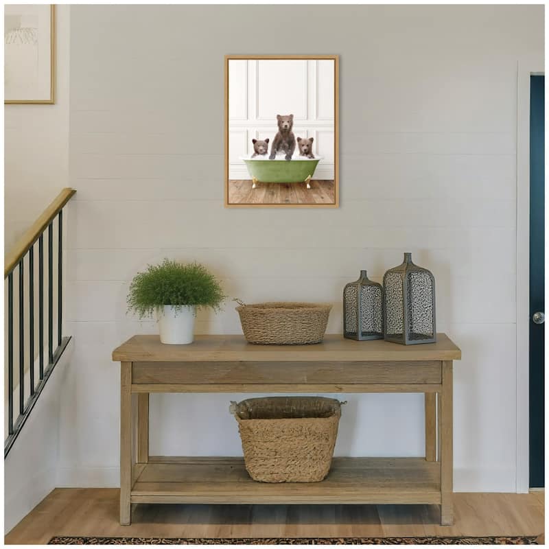 Kate and Laurel Sylvie Three Bear Cubs in Transitional Bathtub Framed Canvas by Amy Peterson