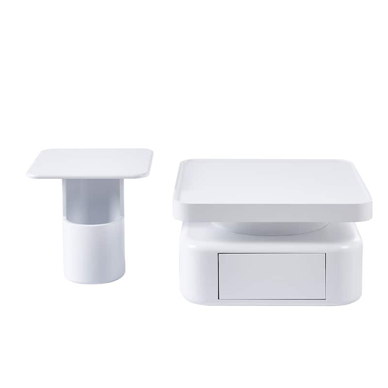 2 Pieces White MDF Square Coffee Table Set
