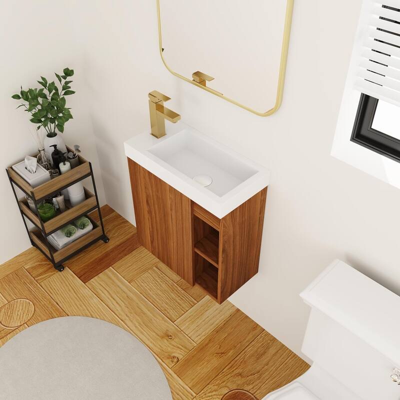 BNK 20"/24"/30" Single Sink Bathroom Vanity with Soft Close Door or Right Side Shelves, Modern Floating Vanity