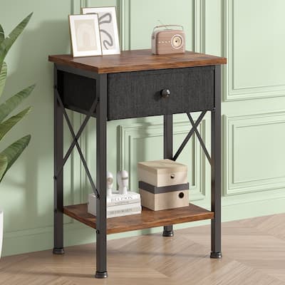 VECELO X Frame Nightstand with Removable Fabric Drawer Easy to Clean Nightstand Multifunctional End Table with Open Shelf