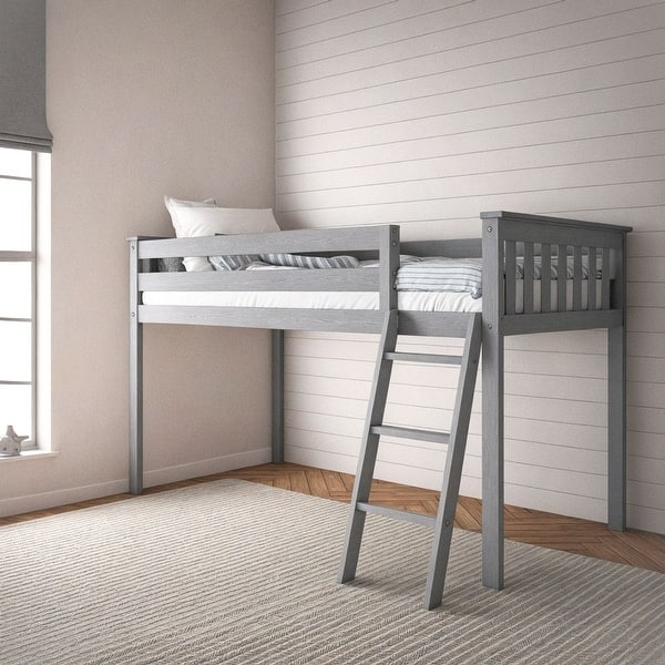 slide 2 of 10, Now Furniture Solid Wood Twin Low Loft Bed with Angled Ladder Grey