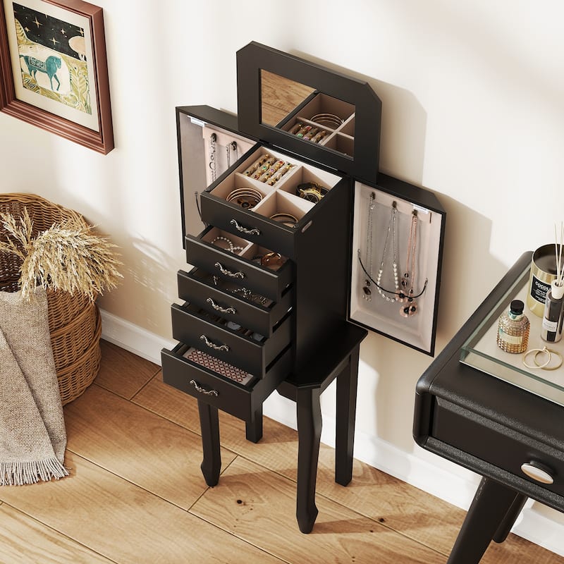 Gymax Jewelry Wood Cabinet Armoire Storage Box Chest St& Organizer