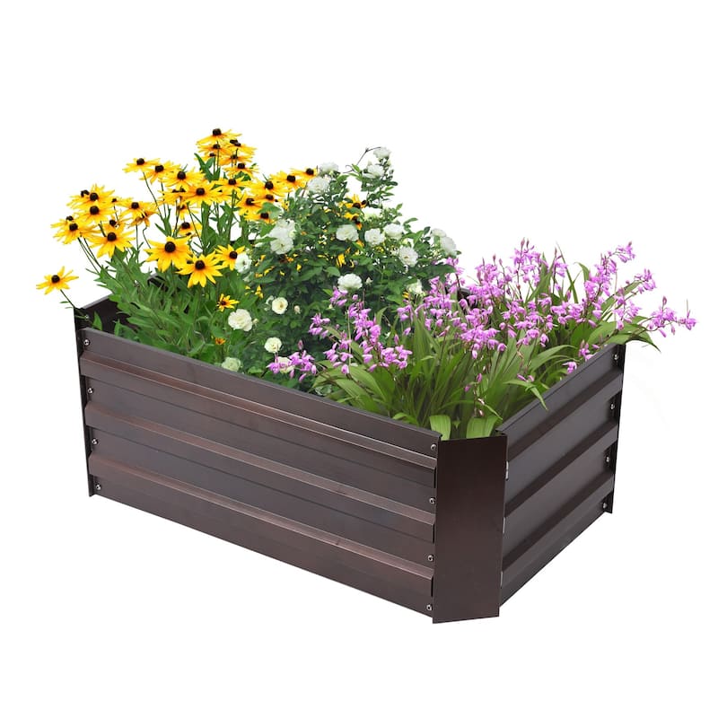 Brown Metal Rectangular Garden Bed Planter - 32" W x 20.2" D x 11.8" H