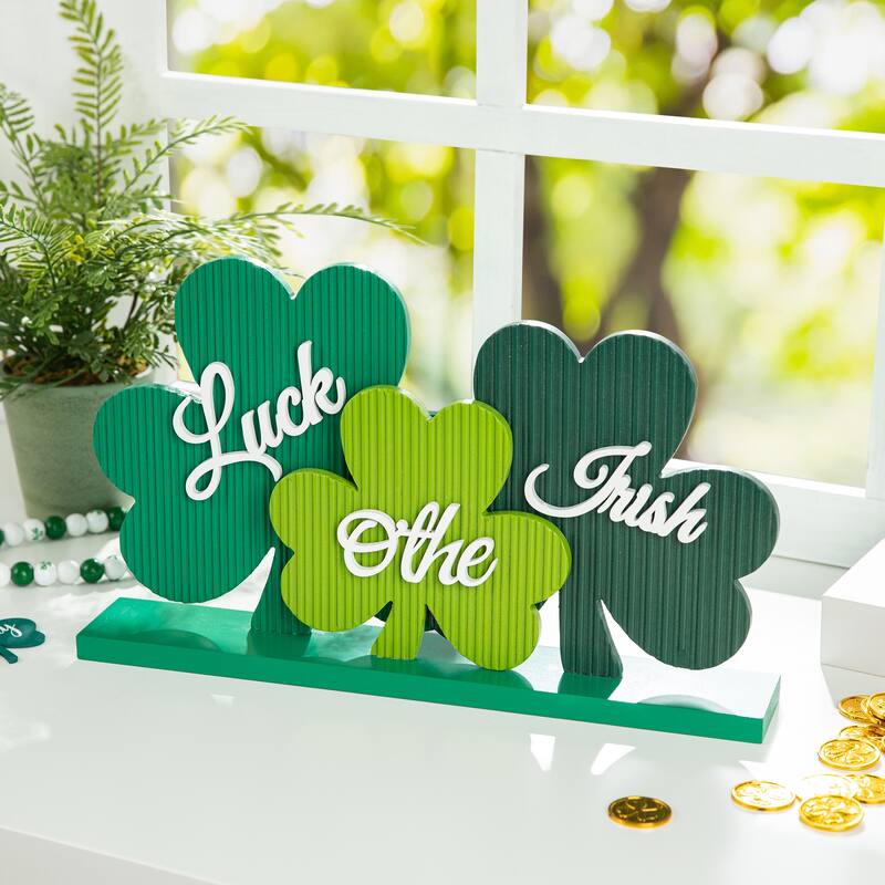 Glitzhome 16"L St. Patrick's Wooden Shamrocks Table decor