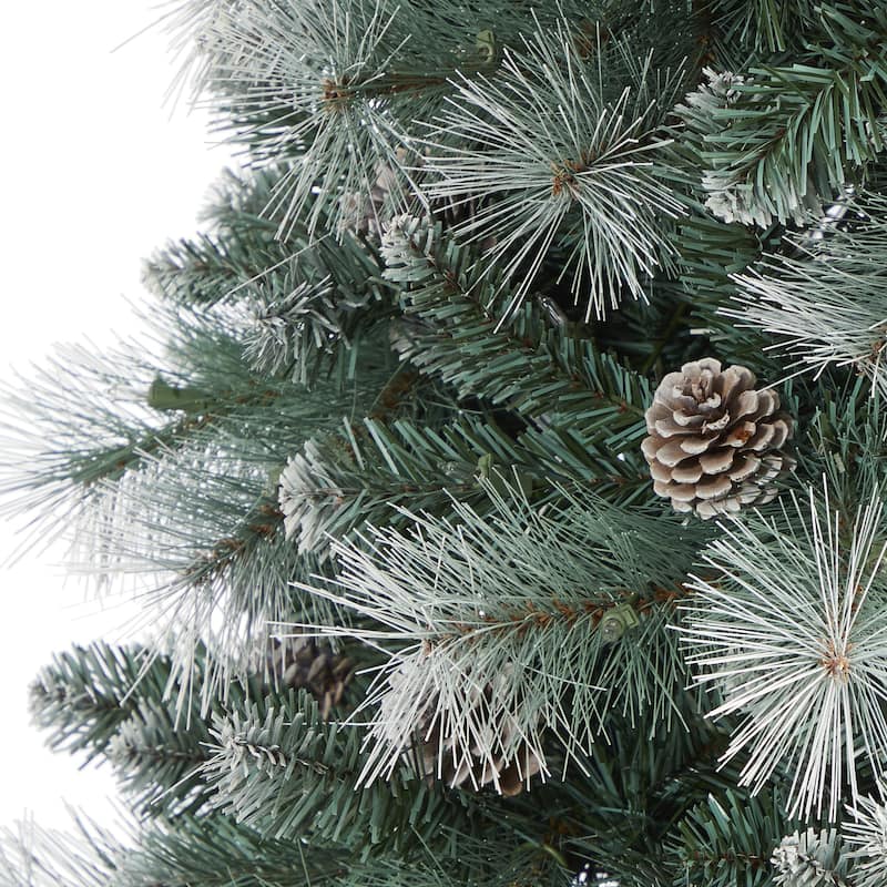 7Ft Artificial Christmas Tree with Clear Lights & Pine Cones - Holiday Decor - Green - 84