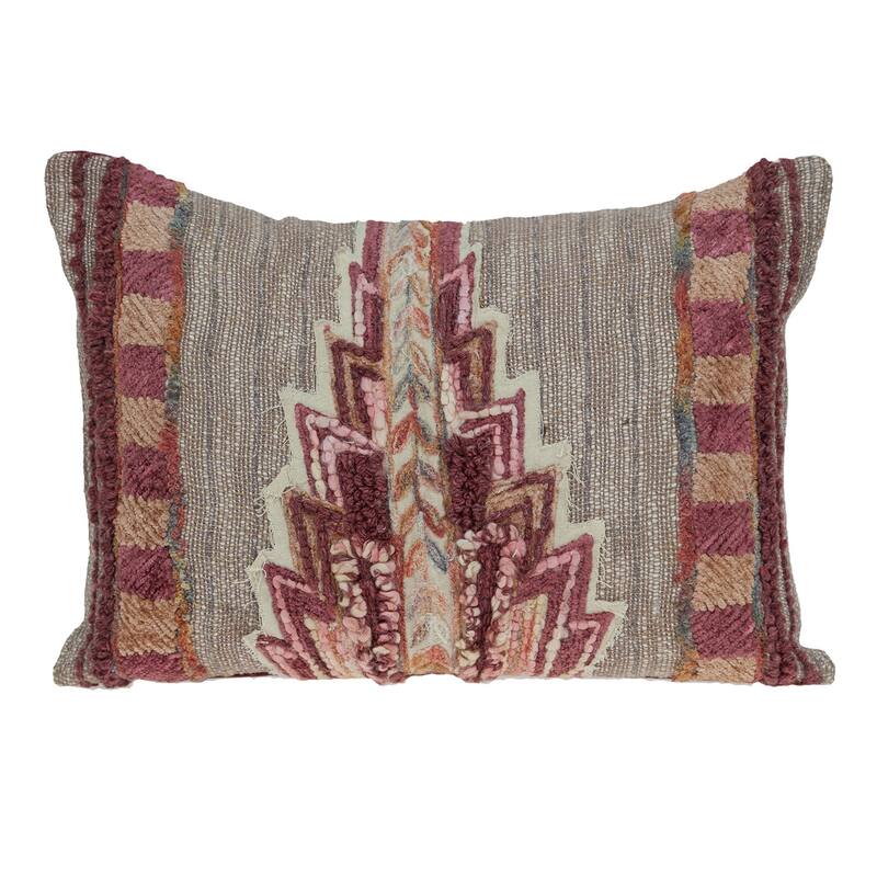HomeRoots 14" X 20" Beige and Pink Southwestern Cotton Throw Pillow With Embroidery