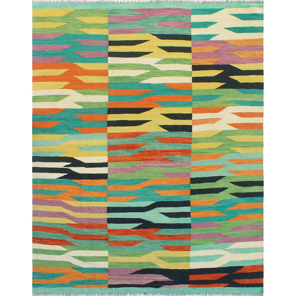 Modern Flatweave Abdalla Red/Black Rug - 5'10" x 7'11"