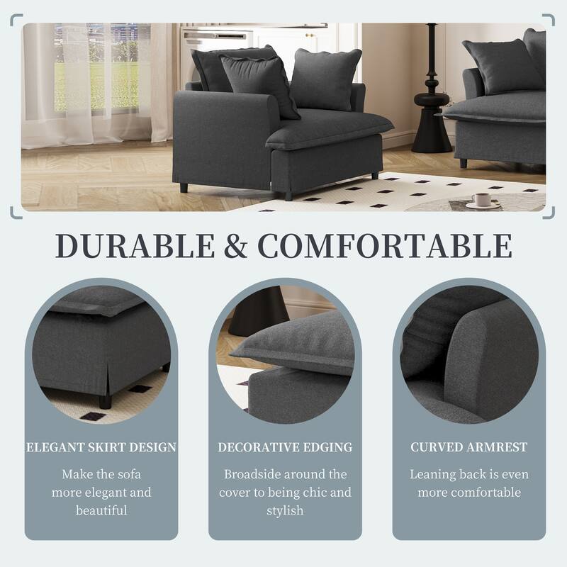 DIY Free Combination Sofa Set with Throw Pillows, Chenille Modular Sectional Sofa for Livingroom Upholstered Cloud Couch - Gray - Single Seat