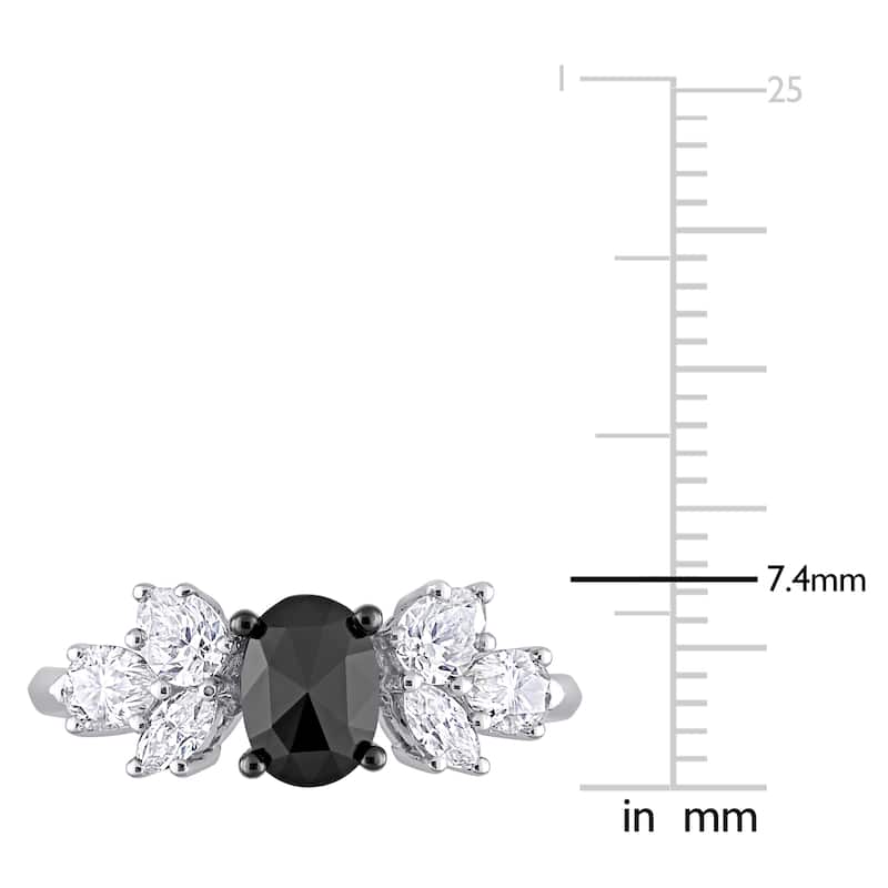 Miadora 10k White Gold 3/4ct TDW Black Diamond 1 1/2ct TGW Created White Moissanite Engagement Ring