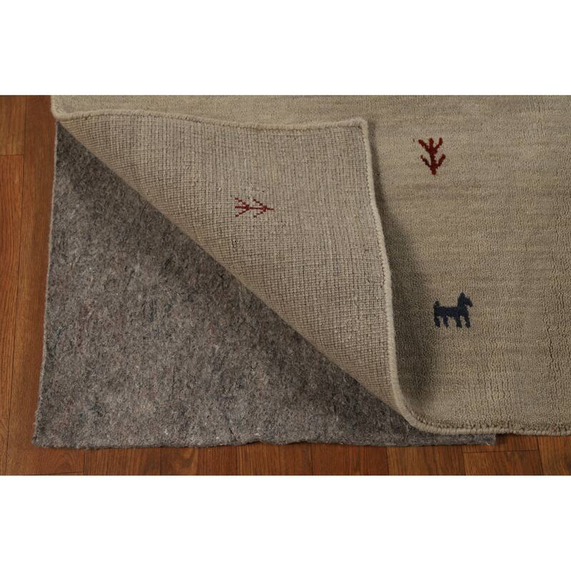 Hand Knotted Oriental 100% Wool Carpet Tribal Animal Pictorial Beige & Ivories Gabbeh Area Rug - 7' 7'' X 5' 4''