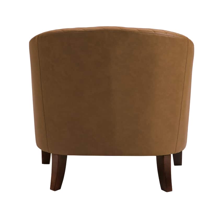 Axia 4 Set Modern Faux Leather Barrel Accent Chairs with Wood Legs