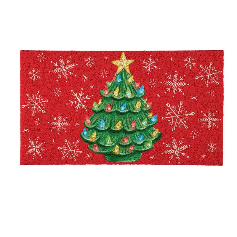 Nostalgia Christmas Tree PVC Trapper Door Mat - 28" x 16"