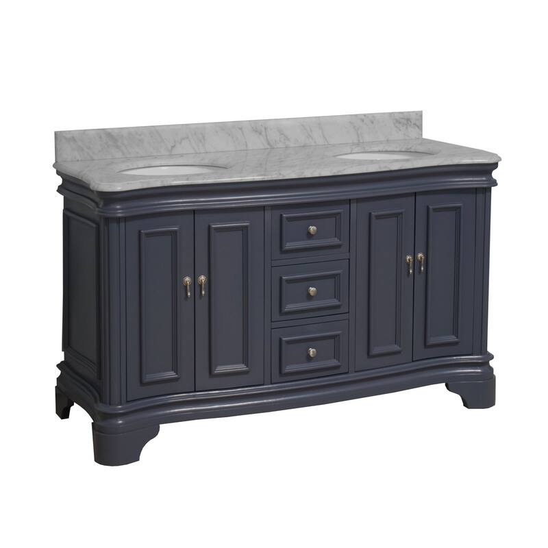 KitchenBathCollection Katherine 60" Double Bathroom Vanity with Carrara Marble Top