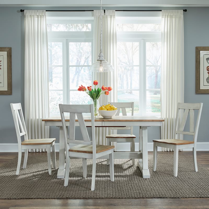 Lindsey Farm Weathered White & Sandstone 5 Piece Trestle Table Set - White
