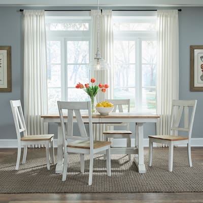 Lindsey Farm Weathered White & Sandstone 5 Piece Trestle Table Set