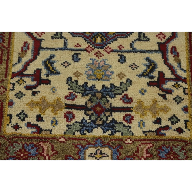 Hand-knotted Transitional Wool Carpet Beige Oushak Rug Floral Oriental Area Rug - 10' 0'' X 2' 7''