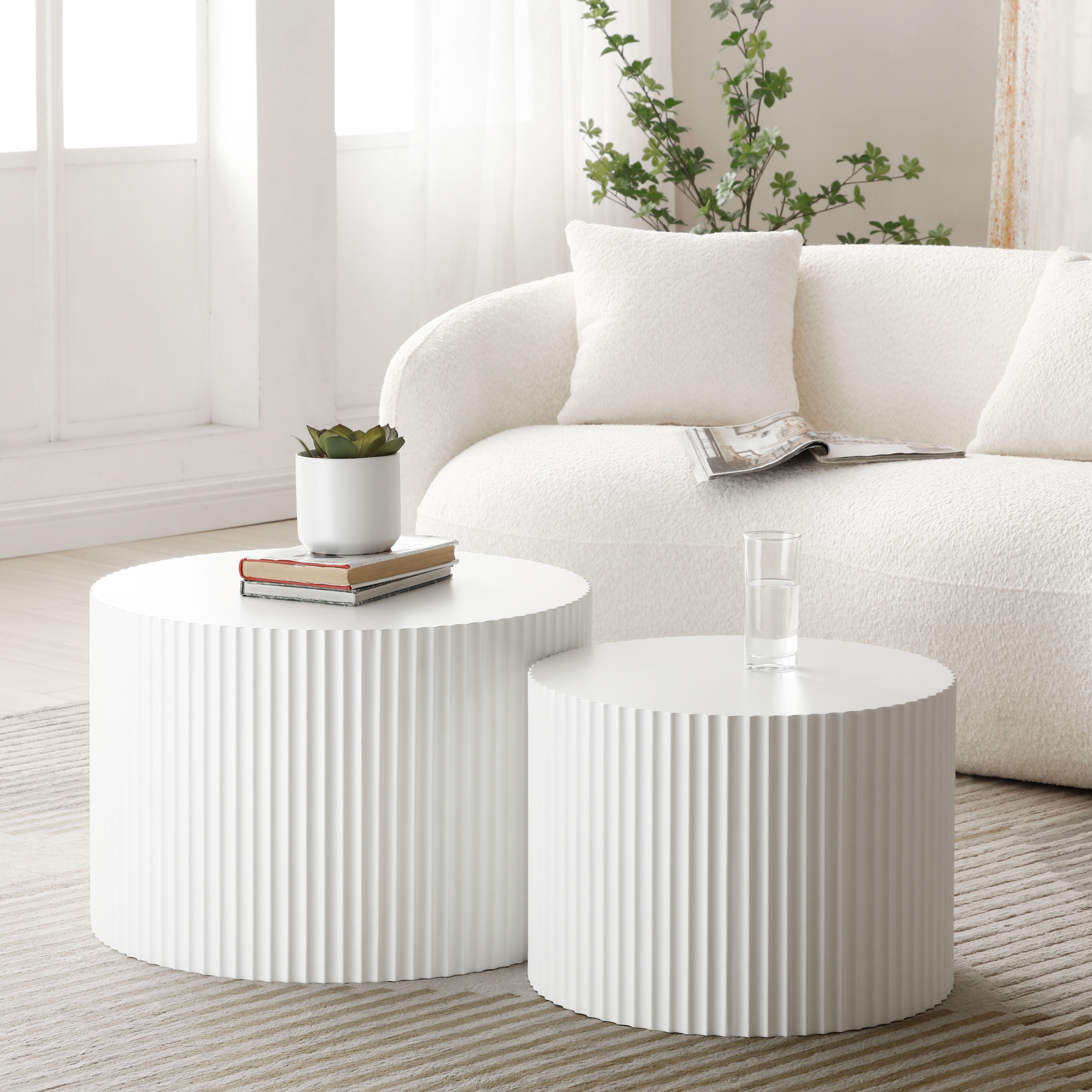 White fluted top side table