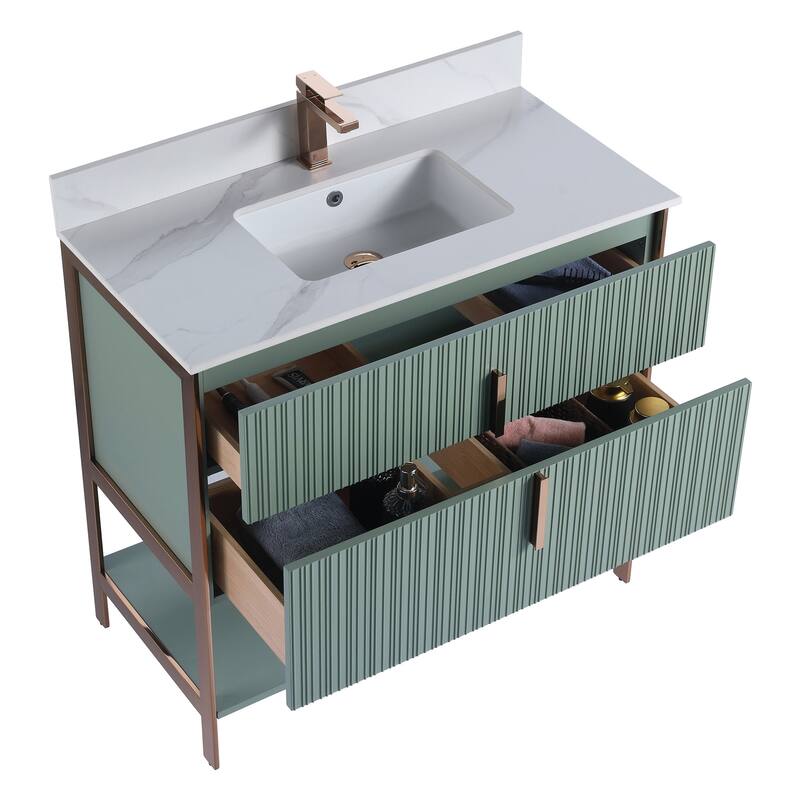 Fine Fixtures Serenity Modern Bathroom Vanity with White Carrara Stone Top