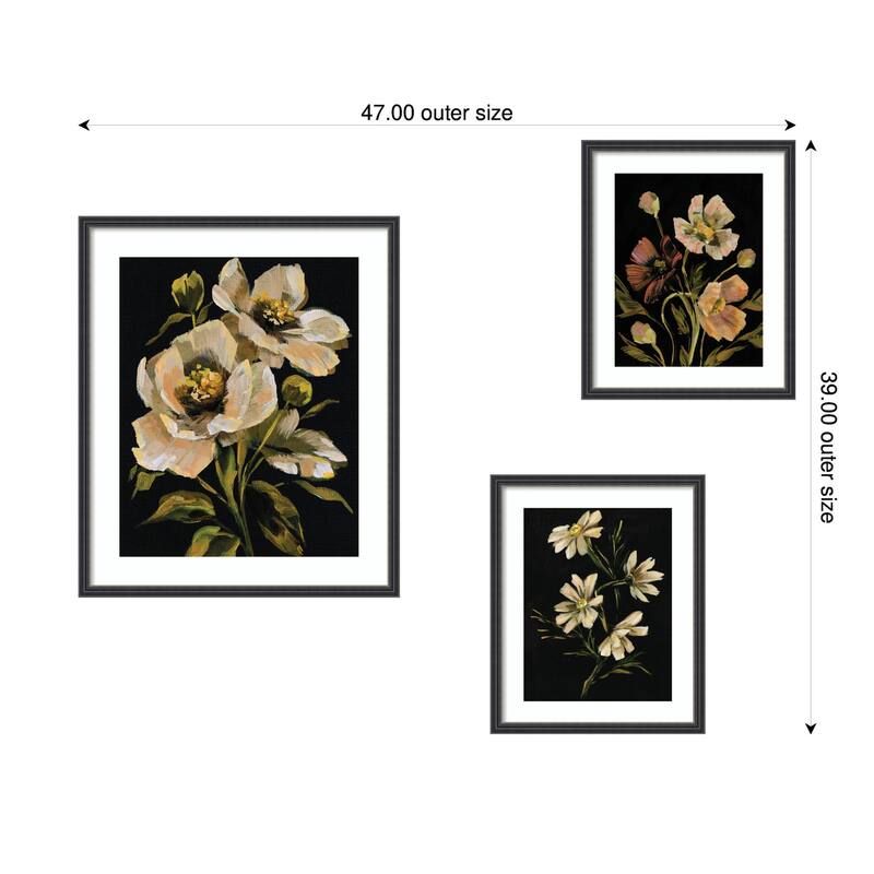 Kate and Laurel Moody Floral Hued 3 Piece Framed Wall Art Print Set by Annie Quigley
