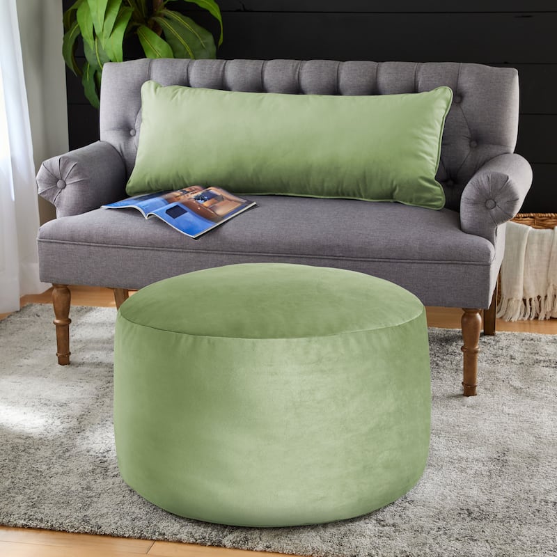 Sorra Home Solid Velvet Indoor Bean Pouf - Aloe 30 in W x 30 in D x 15 in H