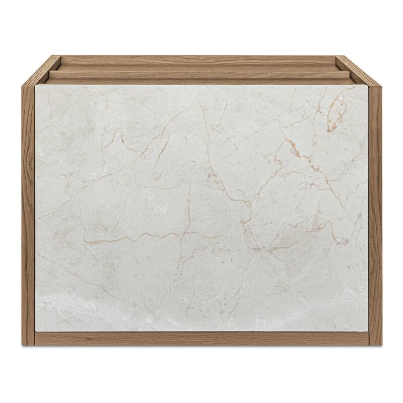 NADAAL STUDIOS Delmira Oak Wood and Rosa Marble 2-Drawer Nightstand with Metal Base