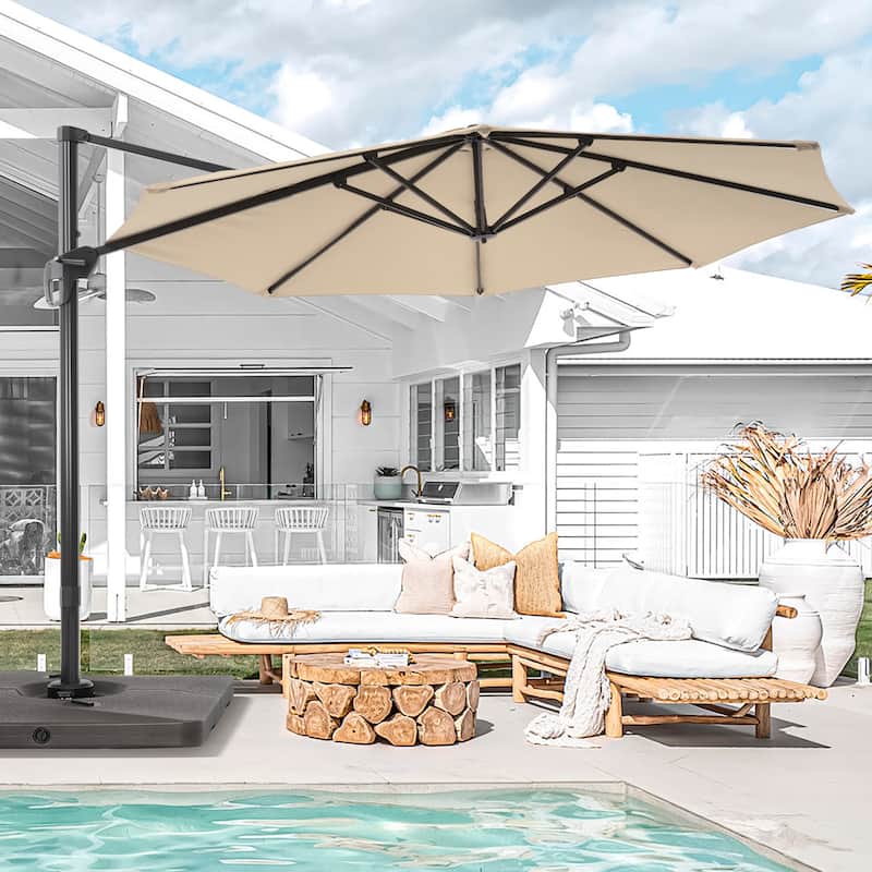 BONOSUKI Outdoor 11Ft UV Protection Patio Cantilever Umbrella w/Base - Beige