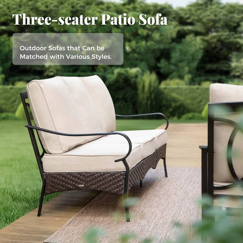 MAISON ARTS 4-Piece Rattan Wicker Patio Furniture Set with Swivel Chairs, Metal Frame & Coffee Table for Outdoor Spaces