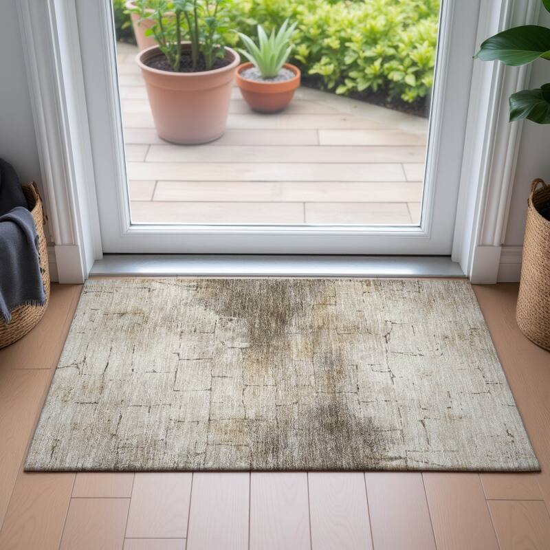 Machine Washable Indoor/Outdoor Vintage Bricks Chantille Rug