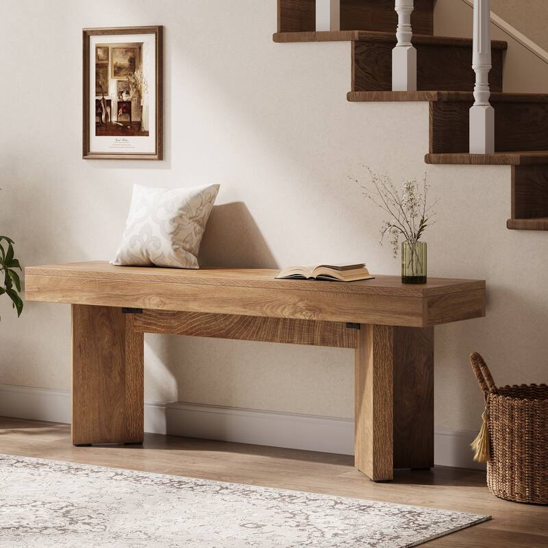 Wood Entryway Bench, Long Indoor End of Bed Bench, Bedroom Hallway Foyer Accent Seat Bench